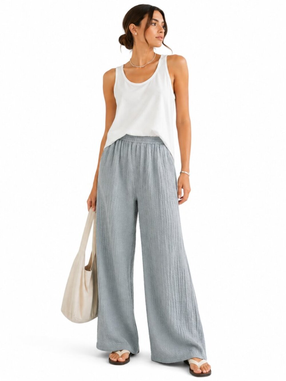 ELAA The Label Gauze Pants Seafoam Wide Leg Minimalist Quiet Luxury Women S